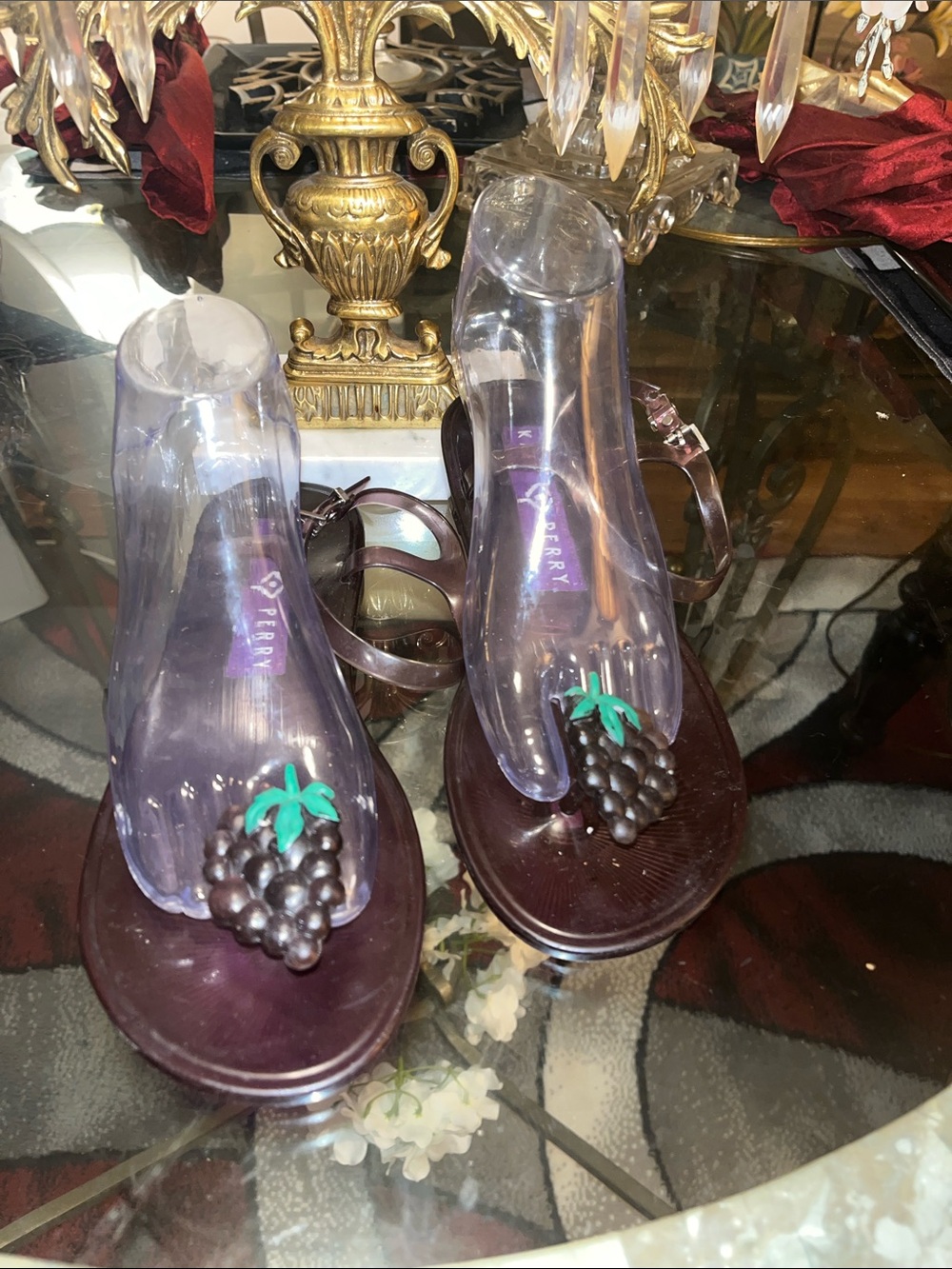 Katy Perry Collections Purple Jelly T‑Strap Sandals with Grape Detail🍇🍇🍇